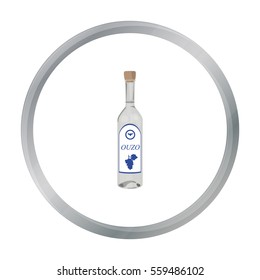 Bottle of ouzo icon in cartoon style isolated on white background. Greece symbol stock vector illustration.
