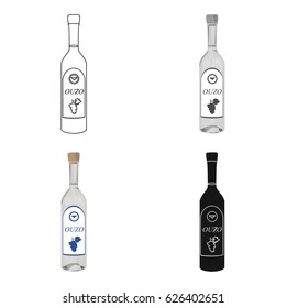 Bottle of ouzo icon in cartoon style isolated on white background. Greece symbol stock vector illustration.