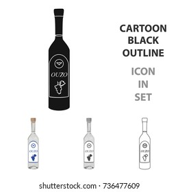 Bottle of ouzo icon in cartoon style isolated on white background. Greece symbol stock vector illustration.