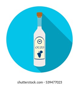 Bottle of ouzo icon in flat style isolated on white background. Greece symbol stock vector illustration.