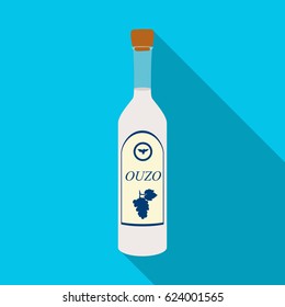 Bottle of ouzo icon in flat style isolated on white background. Greece symbol stock vector illustration.