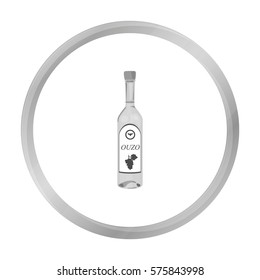 Bottle of ouzo icon in monochrome style isolated on white background. Greece symbol stock vector illustration.