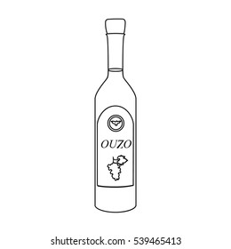 Bottle of ouzo icon in outline style isolated on white background. Greece symbol stock vector illustration.