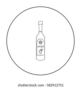 Bottle of ouzo icon in outline style isolated on white background. Greece symbol stock vector illustration.