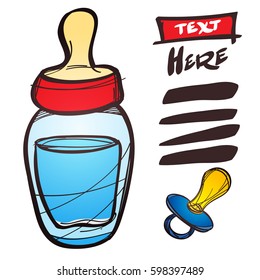 A bottle with a pacifier for feeding a baby.