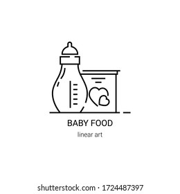 Flasche mit Pazifer, Milchnahrung für das Baby. Gesunde Vector Illustration im linearen Stil.