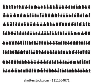 bottle package icons set, silhouette design