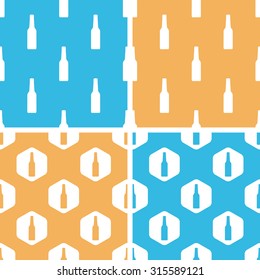 Bottle pattern set, simple and hexagon, on yellow or blue background