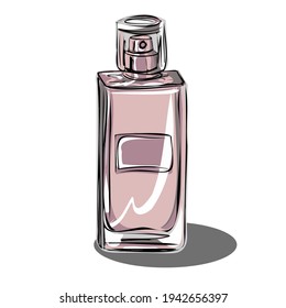Botella de perfume. Eau de Toilette. Tienda de cosméticos. Anuncio de spa. Conjunto de imágenes vectoriales aisladas de perfumería.