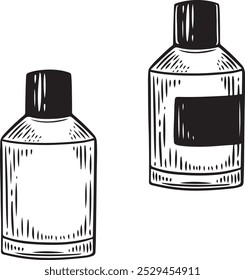 Bottle of perfume engraved vector illustration.