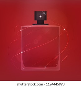 bottle of perfume, with glow effects, sparkles