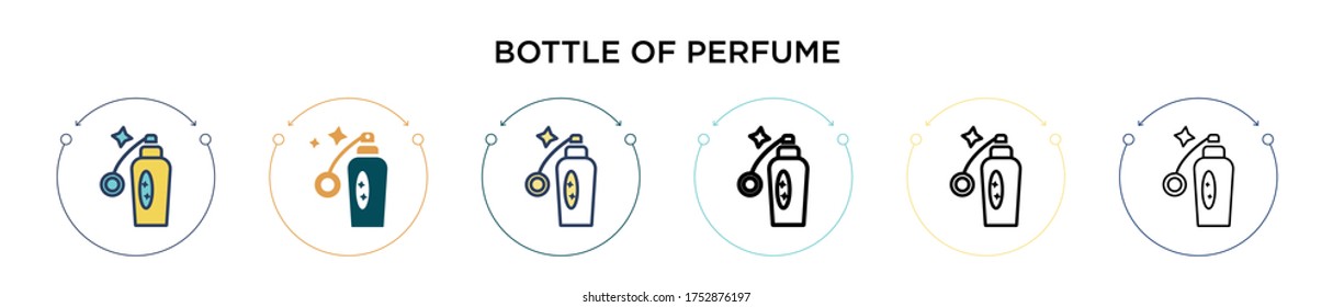 Bottle of perfume icon in filled, thin line, outline and stroke style. Vector illustration of two colored and black bottle of perfume vector icons designs can be used for mobile, ui, web