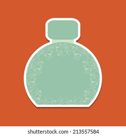 Bottle of perfume icon with floral background.