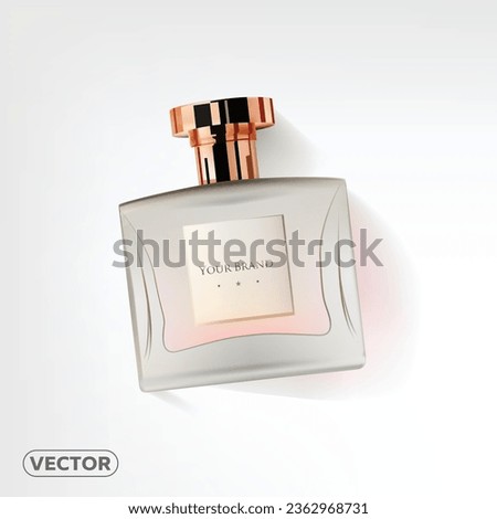 A Bottle of Perfume. Men's Eau De Parfum in Beautiful Gold Glass Bottle Isolated on White. Fragrance for Men. Perfume Spray. Modern Luxury Parfum. Vector EPS 