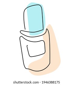 Bottle of perfume in pastel colors on white background. Line art vector illustration for banners, shop sales, prints, posters, etc