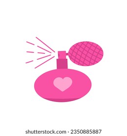 frasco de perfume, botella de perfume de muñeca rosa. Ilustración vectorial para impresión, fondos y embalaje. La imagen se puede usar para tarjetas de felicitación, carteles y pegatinas. Aislado sobre fondo blanco.