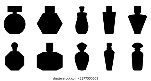 Bottle of perfume. Set of silhouette of perfume bottles. Fragrance bottle icon. Vector illustration