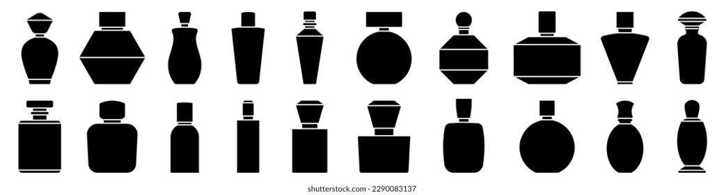 Bottle of perfume. Set of silhouette of perfume bottles. Fragrance bottle icon. Vector illustration