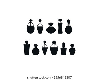 Bottle of perfume. Set of silhouette of perfume bottles. Fragrance bottle icon. Vector illustration