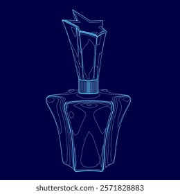 Bottle of perfume is shown in a blue color. The bottle is designed to look like a star, with a blue background. The bottle is made of glass and has a unique shape that makes it stand out