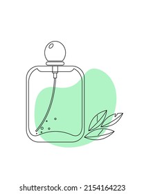 A bottle of perfume or toilet water. Vector Sketch Perfume Bottle isolated on white background. Perfume of Green Tea. Lineart 