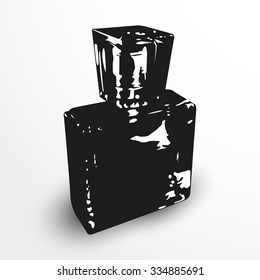 Bottle of perfume. Vector illustration. Black and white view