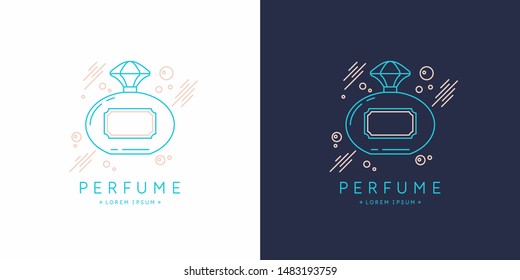 Bottle of perfume. Vector illustration. Linear image perfume to monogram.