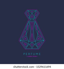Bottle of perfume. Vector illustration. Linear image perfume to monogram.