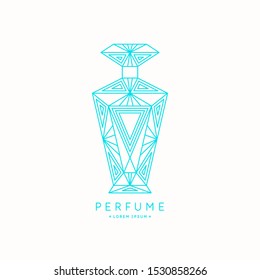 Bottle of perfume. Vector illustration. Linear image perfume to monogram.