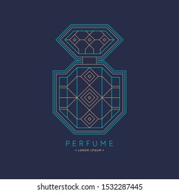 Bottle of perfume. Vector illustration. Linear image perfume to monogram.