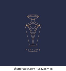 Bottle of perfume. Vector illustration. Linear image perfume to monogram.