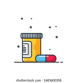 Bottle Pill Icon Design Illustrations Cartoon Style Suitable eb Landing Page, Banner, Flyer, Sticker, Wallpaper, Background
