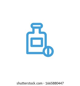 Botella de icono de píldora. Plantilla de diseño de línea. Ilustración del vector