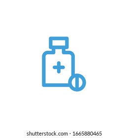 Flasche Tablettensymbol. Liniendesign-Vorlage. Vektorillustration
