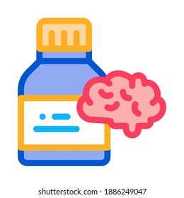 Vector de iconos del cerebro de las pastillas de botella. Signo del cerebro de la botella de contorno. Ilustración de símbolo de contorno aislado
