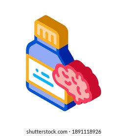 Bottle Pills Brain Icon Vector. Isometric Bottle Pills Brain sign. color isolated symbol illustration