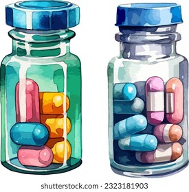 Bottle of pills clipart, isolated vector illustration.