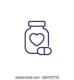 bottle of pills for heart line icon