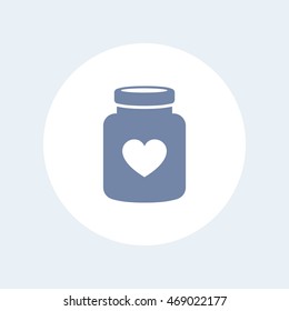 bottle of pills icon, drugs, pictogram isolated on white, vector illustration