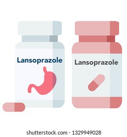 Bottle of pills, lansoprazole is a medication which inhibits the stomach's production of gastric acid.