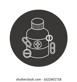 bottle of pills line icon flat design