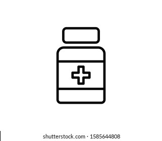Bottle of pills line icon. High quality outline symbol for web design or mobile app. Thin line sign for design logo. Black outline pictogram on white background