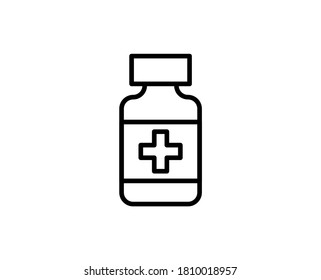 Bottle of pills line icon. High quality outline symbol for web design or mobile app. Thin line sign for design logo. Black outline pictogram on white background