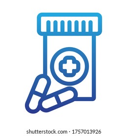 bottle of pills, medicines, degraded line style icon vector illustration design