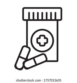 bottle of pills, medicines, line style icon vector illustration design