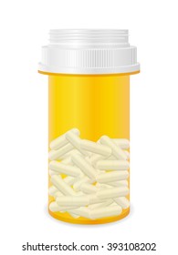 Bottle with pills on a white background.