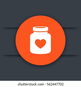 bottle of pills round flat icon, medicine pictogram