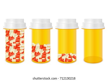 Bottle with pills set on a white background.