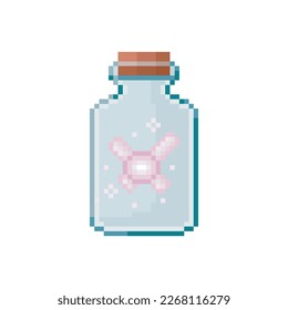 Bottle with a pink fairy, pixel art object.