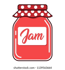 Bottle with pink jam. Vector illustration. 